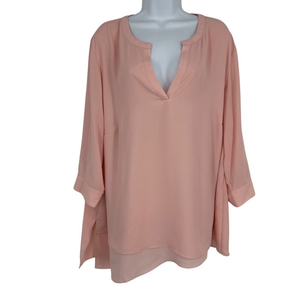 J. Jill Roll Tab Sleeve V-Neck Asymmetrical Hem Blouse Sz 2X